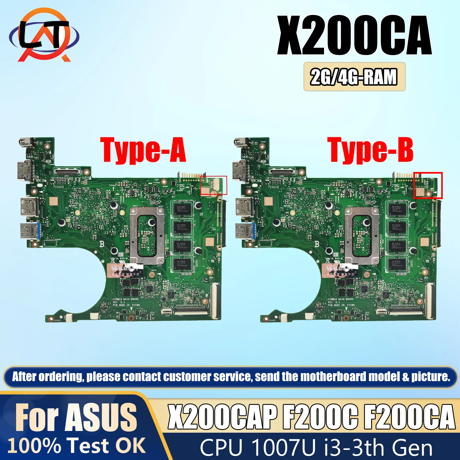 Motherboard Laptop X200CA, Motherboard Laptop UNTUK ASUS X200C X200CAP F200C F200CA Mainboard dengan CPU 1007U I3-3th Gen 2G/4G-RAM 100% bekerja