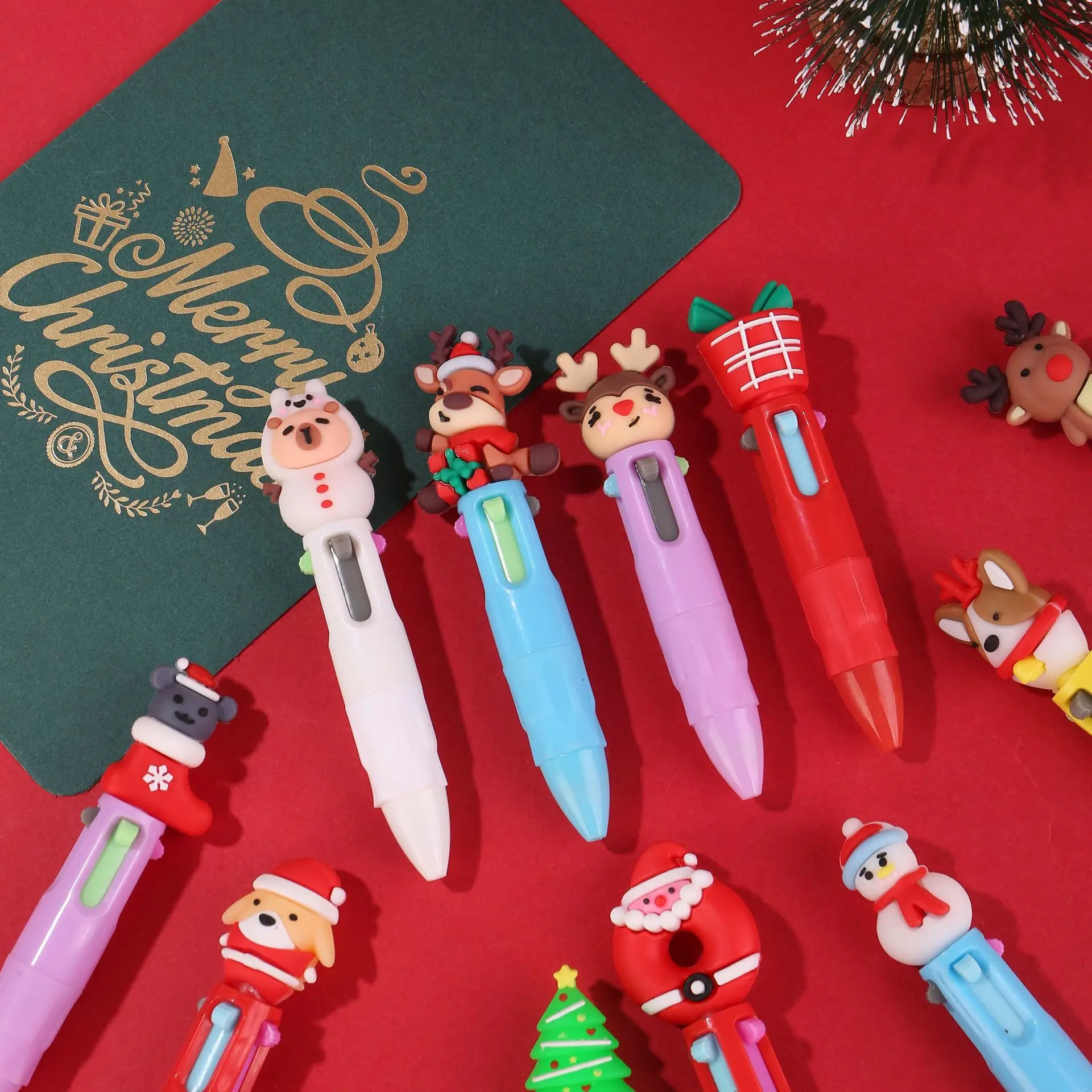 20Pcs/Lot Get 1free Cute Christmas Mini 4 Colors Ballpoint Pens Santa Snowmen Elk Kids Shool Office Stationery Pen Writing Gifts
