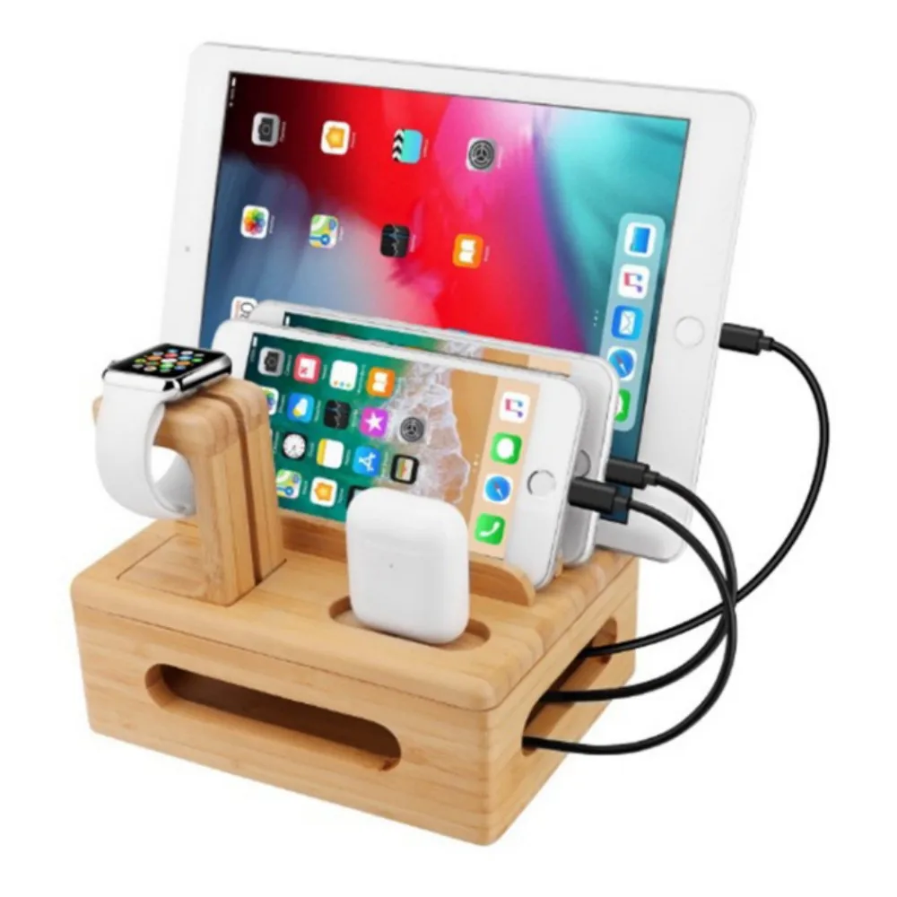 Besegad Bamboo Charging Charger Dock Mount Holder Station for Apple Watch iWatch Series 6 5 4 3 38/42mm iPhone 14 13 12 11 10 X