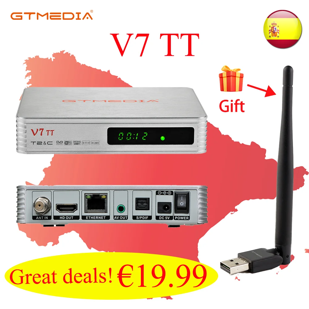 Gtmedia v7 tt receptor de tv terrestre DVB-T/t2 full hd tdt t2 com decodificador usb wifi caixa de tv via satélite oficial genuíno