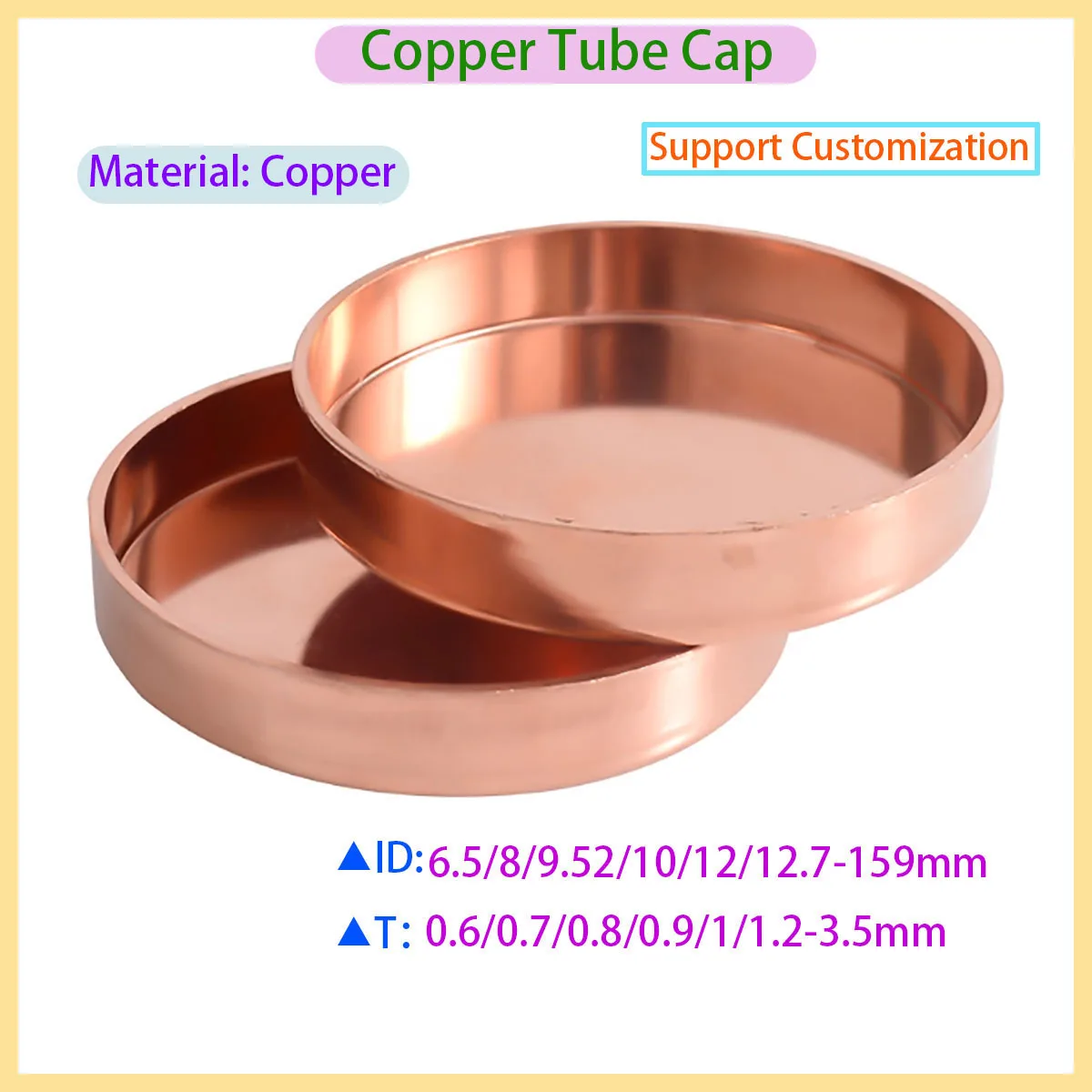 End Cap Pure Copper End Feeding Welding Cup Plug Pipe Fittings with Inner Diameter of 6.5/8/9.52/10/12/12.7-159mm