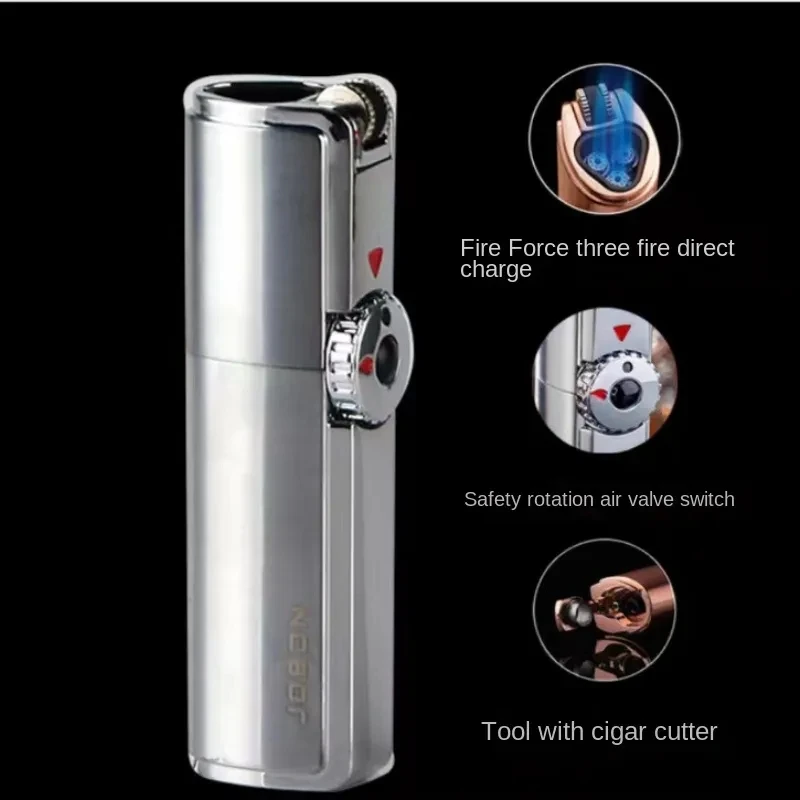 JOBON Inflatable 4 Torch Jet Windproof Lighter Metal Grinding Wheel Flint Lighter Gas Butane Inflatable Gift Cigar Lighter