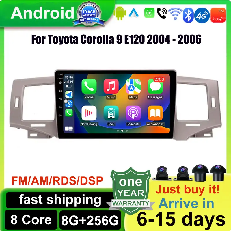 

Carplay Android 14 для Toyota Corolla 9 E120 2004-2006, автомобильный радиоприемник, мультимедийный стереоплеер, Wi-Fi, GPS-навигация