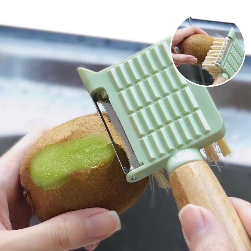 

Multifunctional Fruit Vegetable Cleaning Brush Peeler Shredder Bamboo Wooden Handle Dish Scrubber Kitchen Washing Cleaning Tools