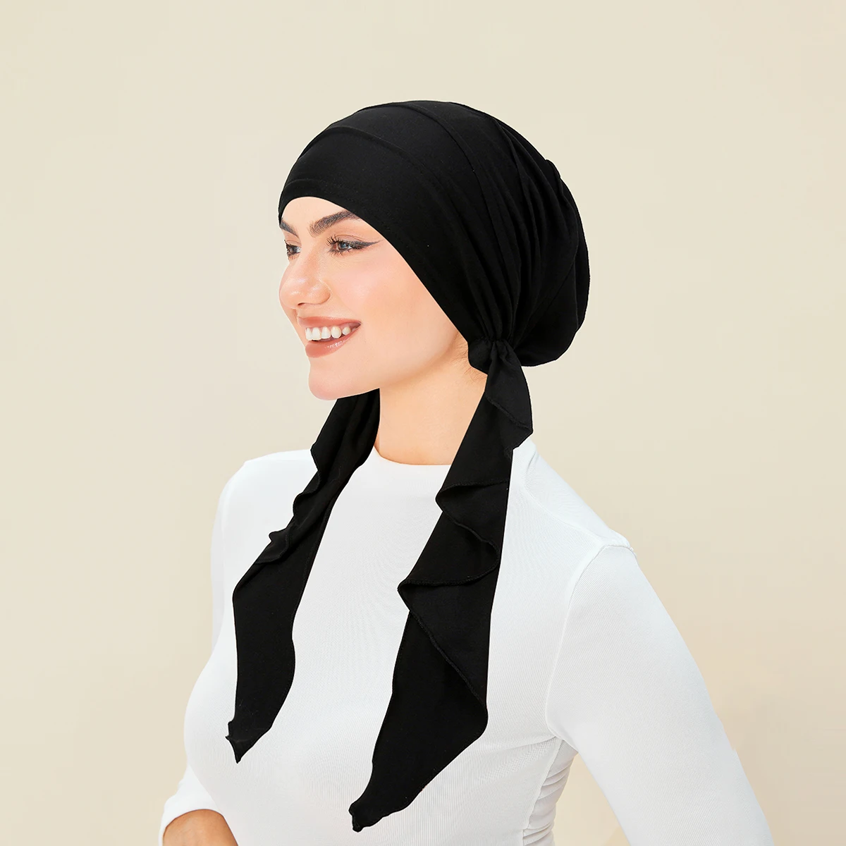 Solid Color Crinkle Women's Hijab Muslim Fashion Ladies Turban Bonnet Long Tail Head Wrap Head Scarf Indian Hats