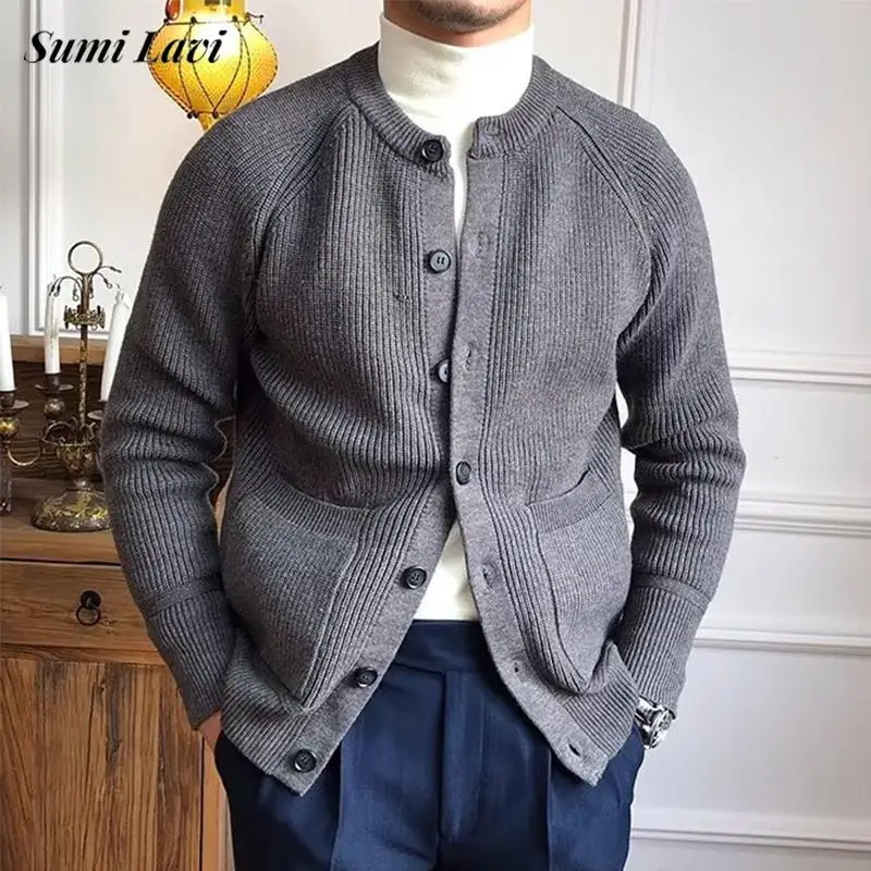 Fashionable Mens Sweatercoats 2024 Autumn Winter Vintage Crew Neck Button-up Knitted Cardigan Jackets Men Casual Sweater Coats