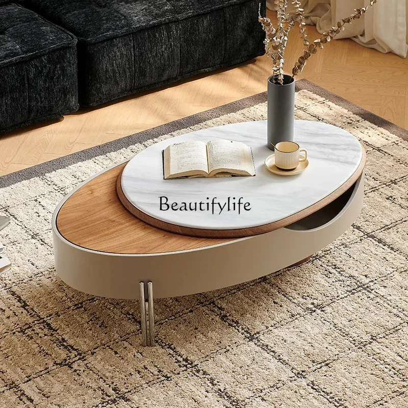 

Minimalist living room coffee table Small apartment household creative high-end lifting rock slab storage coffee tableL
