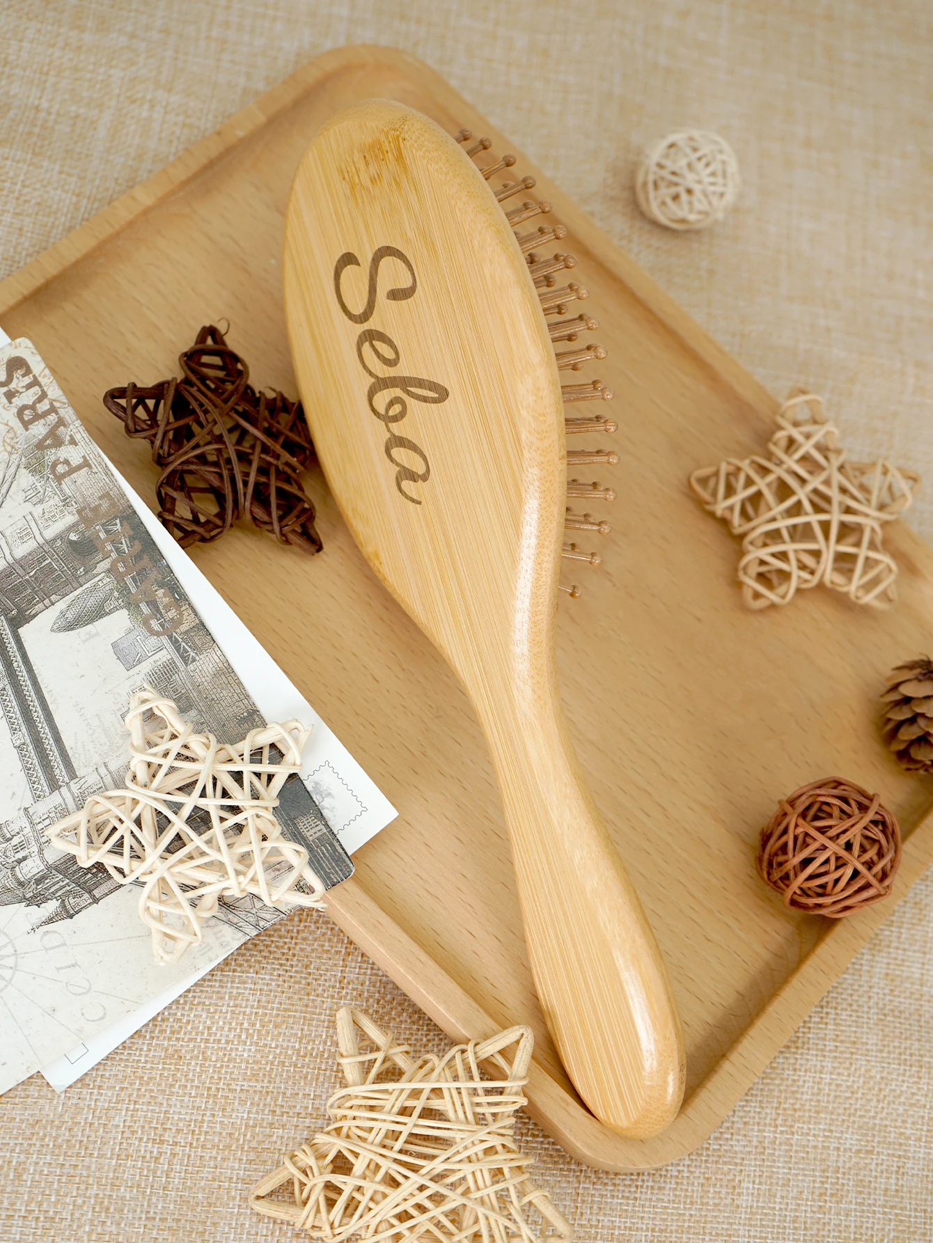 Custom Bamboo Hair Brush Air Cushion Personalized Hairbrush Detangling Scalp Massage Comb Salon Barber Styling Tools view 2