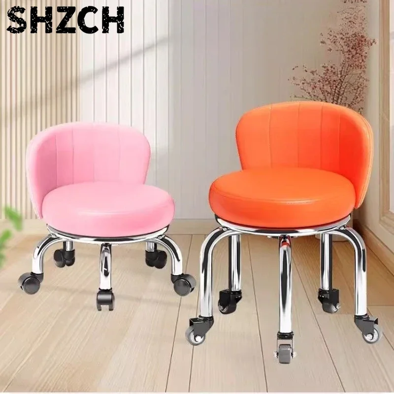 ‌Swivel Caster Stool with Backrest - Compact Adjustable Height Rolling Foot Rest, Multifunctional Stool for Kids & Home Use