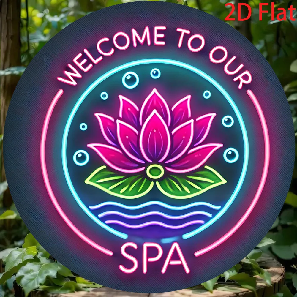 CIFBUY Vintage Welcome to Our Spa Neon Lotus Aluminum Wall Art Waterproof Wear Resistant Sign for Home Bar Cafe Gym Salon Decor
