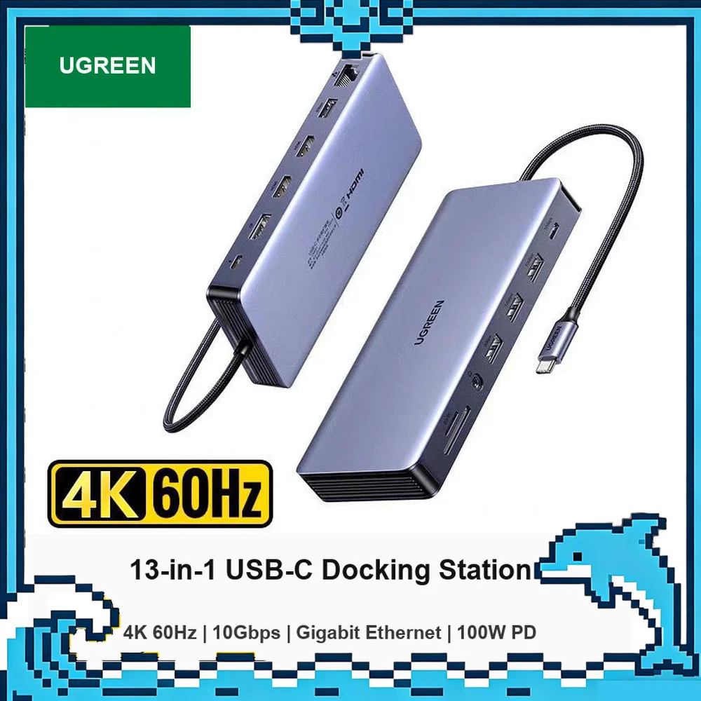 UGREEN CM681 15978 13-in-1 USB C Docking Station Quad Display Dual HDMI DisplayPort 10Gbps USB Gigabit Ethernet 100W PD.