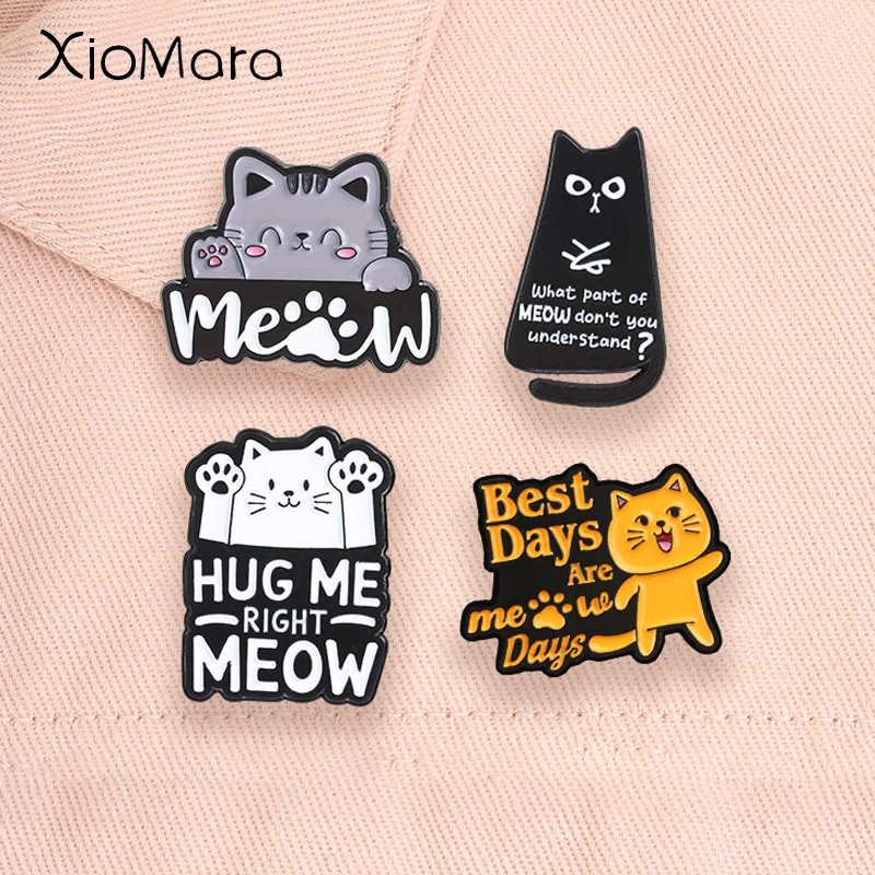 Lazy Working Cat Enamel Pins Funny Quotes Born to Nyan Forced to Work Cute Sleep Kitten Animal Brooches Lapel Badge Jewelry Gift