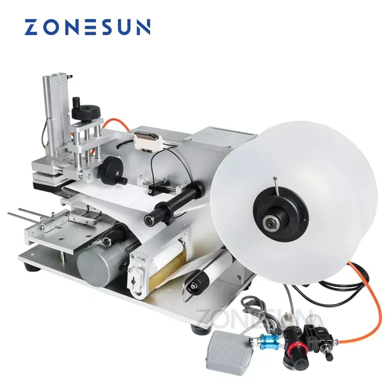 

ZONESUN LT-60 Semi Automatic Pneumatic Flat Labeling Machine Drugs Bottle Labeling Machine Stick Mark Labeller