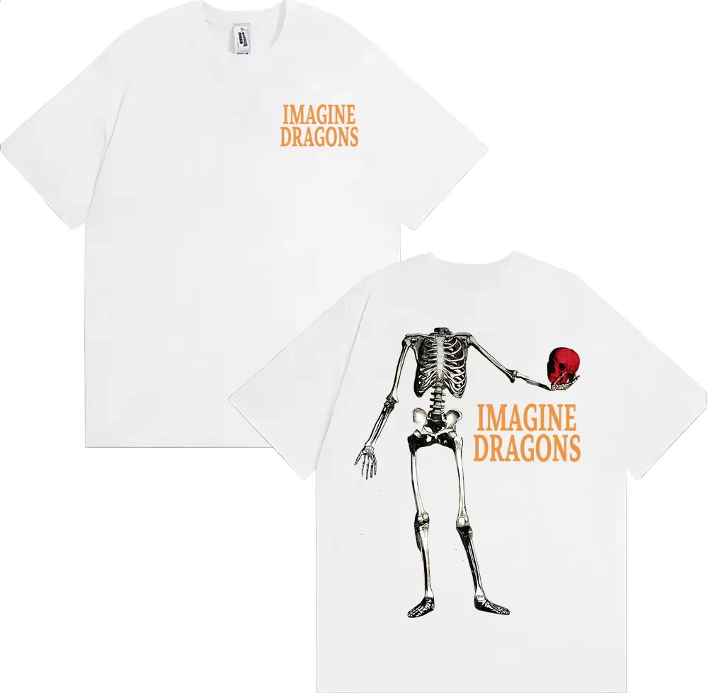 Ropa de hombre, camisetas Harajuku High Street, camiseta con gráfico de calavera Imagine Dragons World Tour, camiseta informal holgada de gran tamaño para hombre