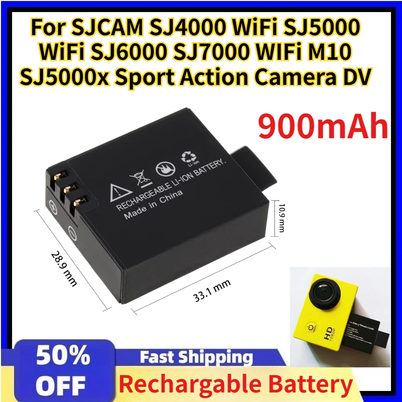 900mAh Rechargable Li-ion Battery for 3.7V SJCAM SJ4000 WiFi SJ5000 WiFi SJ6000 SJ7000 WIFi M10 SJ5000x Sport Action Camera DV