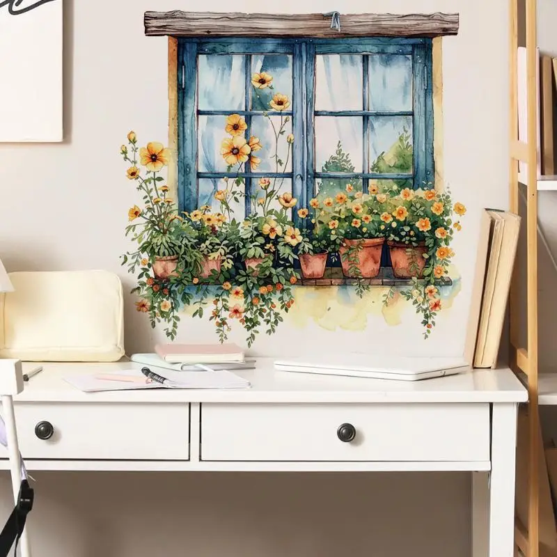 Creative Multicolor Wall Sticker Self-Adhesive Background Ornament Window View Flowal Stickers PVC Watercolor Wallpaper Bedroom