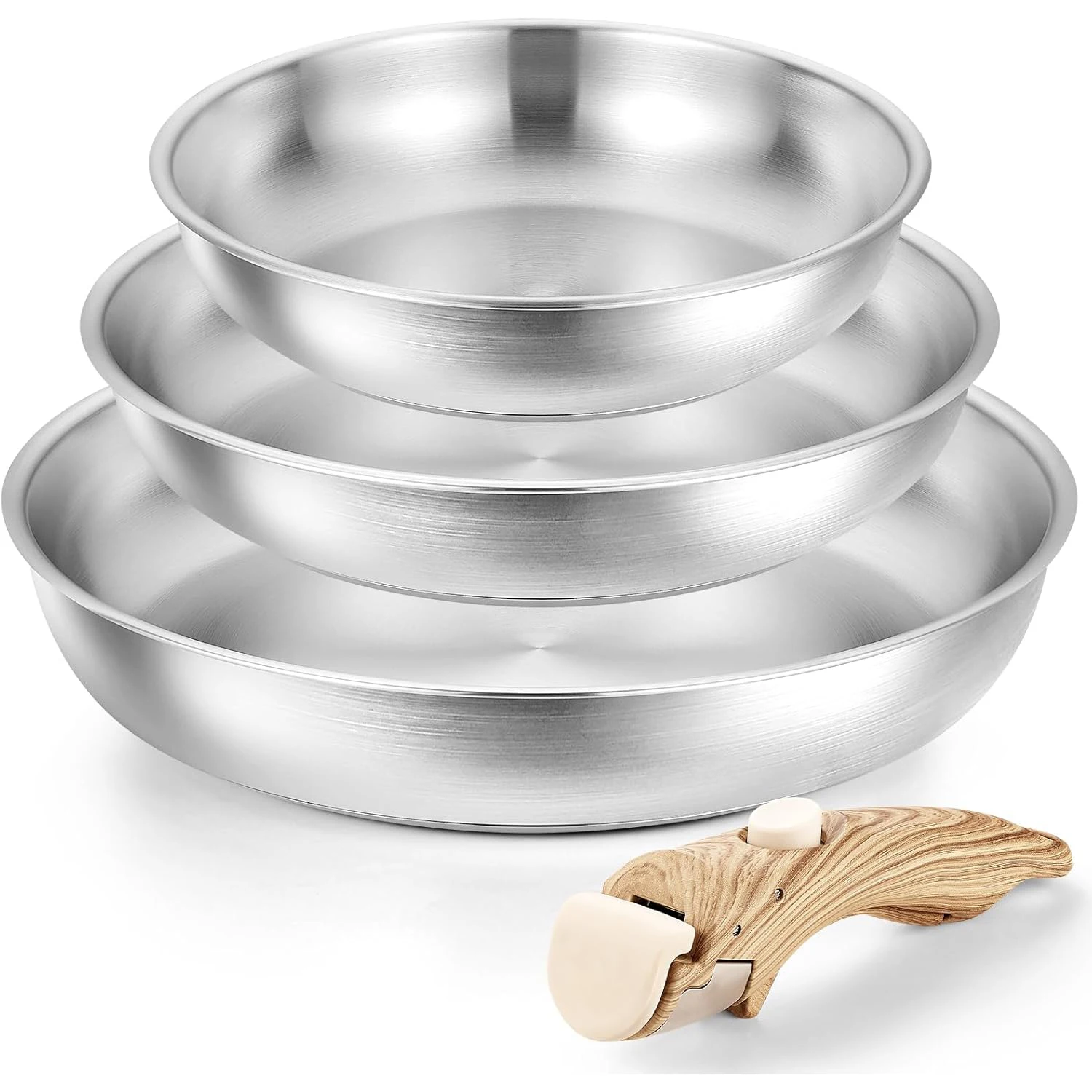 KOCH SYSTEME CS Stainless Steel Frying Pan Set Cooking Pans with Removable Handle Pan Set for Kitchen Cooking