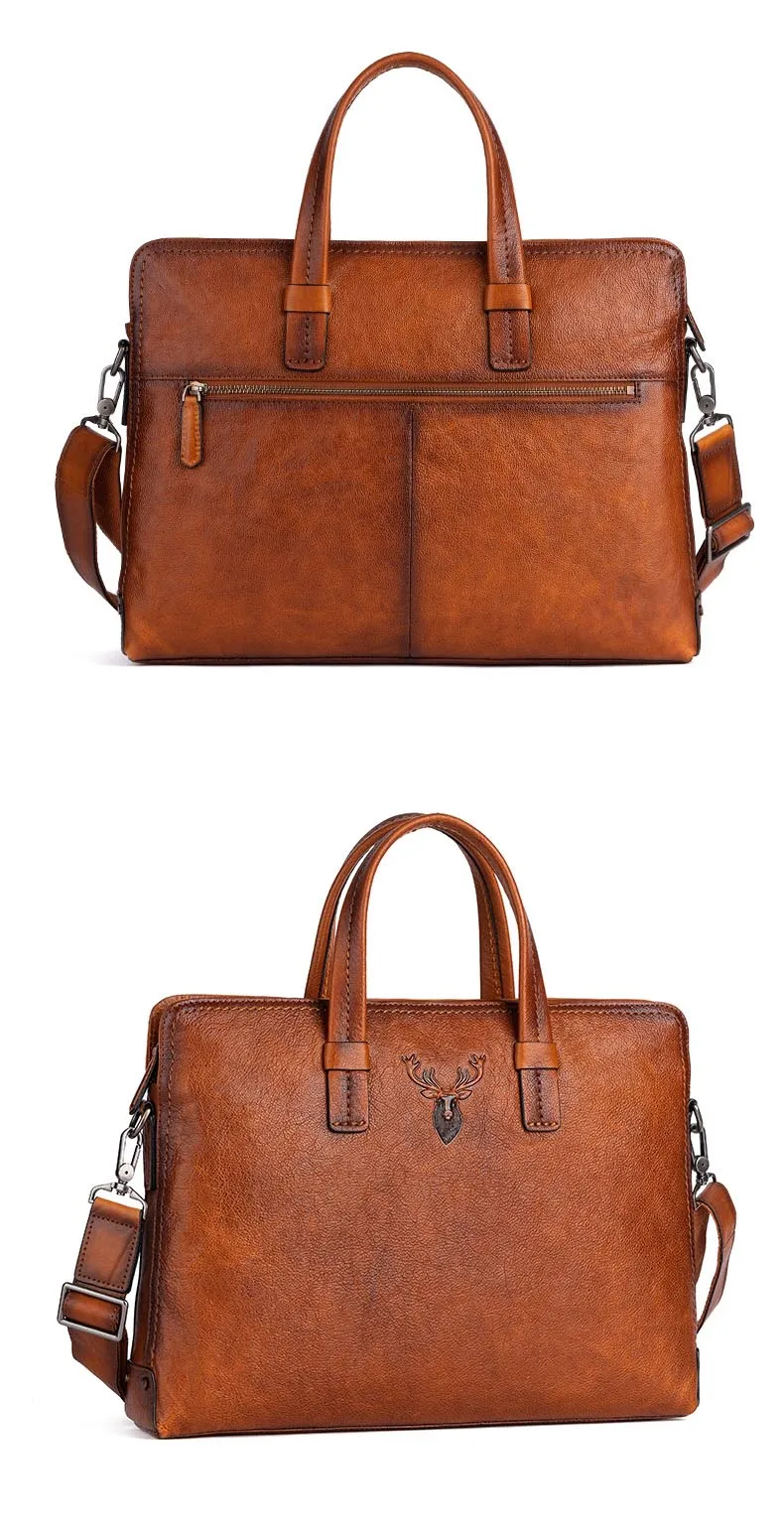 Retro Men's Briefcase Leather Casual Handbag Top Layer Cowhide Shoulder Bags Men Business Bag Pure Leather Laptop Tote Bags