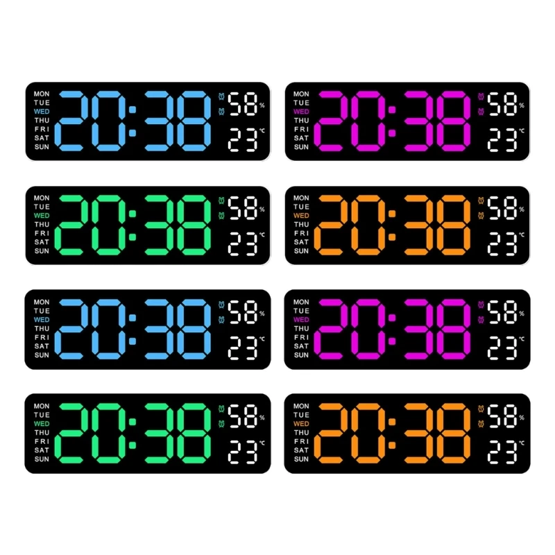 9Inch Modern Digital Wall Clock, Large Display, 2 Alarms, Optional Light Colors Drop shipping