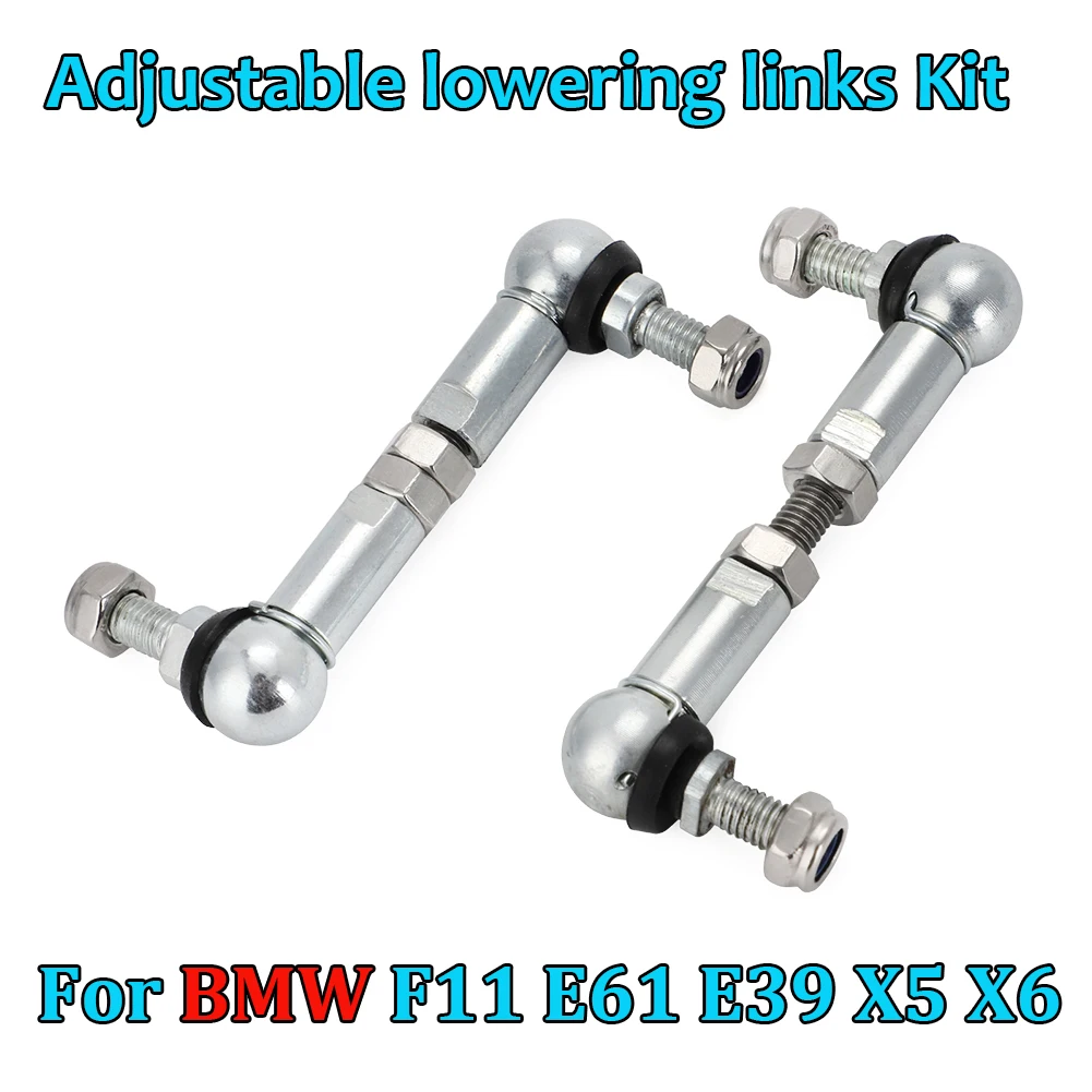 2Pcs Adjustable lowering links Kit For BMW F11 E61 E39 X5 X6 Air Suspension Silver