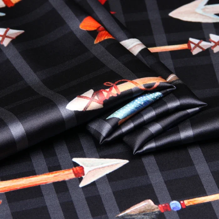 118cm wide 19mm 93% silk & 7% spandex arrow print stretch silk satin fabric for dress shirt clothes cheongsam D705