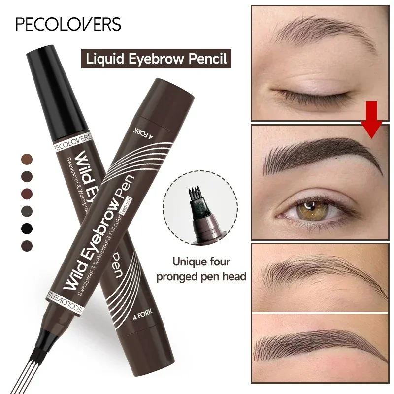 5 สีดินสอเขียนคิ้ว Liquid Tint แต่งหน้า Long Lasting Waterproof Eyebrow Tattoo ปากกา, 4 แยกเคล็ดลับ Smudge Proof Eyebrow เครื่องสําอางค์