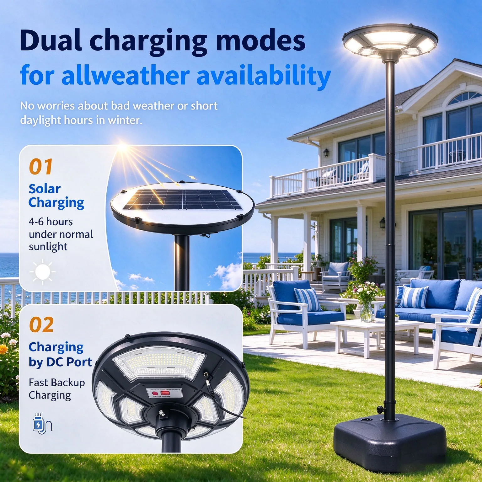 Morglad IP65 Waterproof Solar UFO Street Lamp, Motion Activated Solar Patio Post Light, 12000mAh Large Battery Remote Control Solar Light for Backyard, Driveway, Deck, Camping
