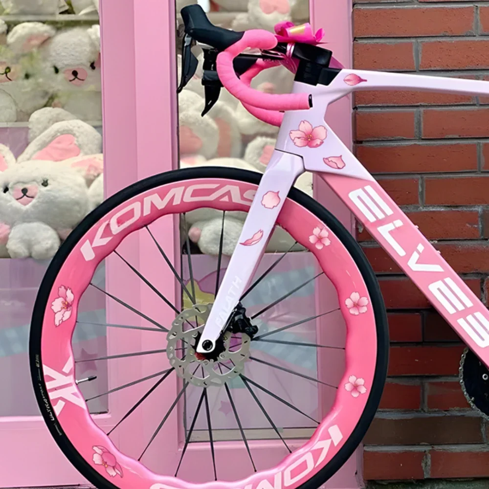 11PCS JDM Sakura Road Bicycle Frame Stickers Top Tube Waterproof Flower DIY Decoration Accessories Bike Durable Vinyl Decals