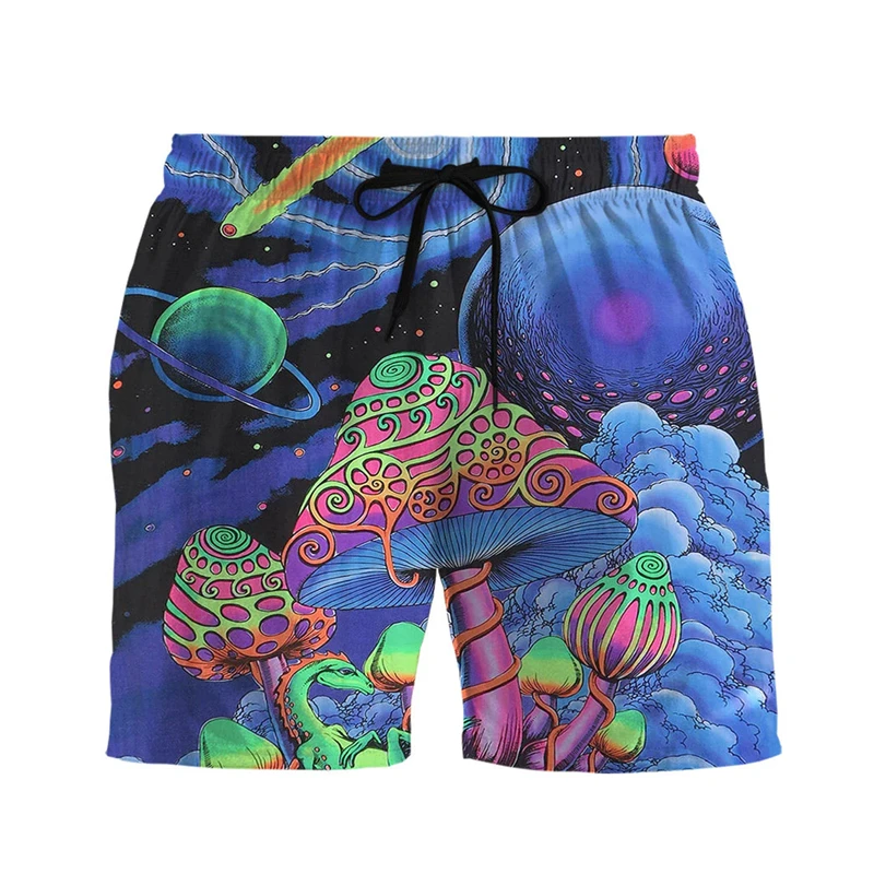 Men's Loose Beach Shorts Drawstring Quick Dry Dinosaur Shorts For Women Men 2025 Mushroom 3D Print Casual Oversized Sport Shorts