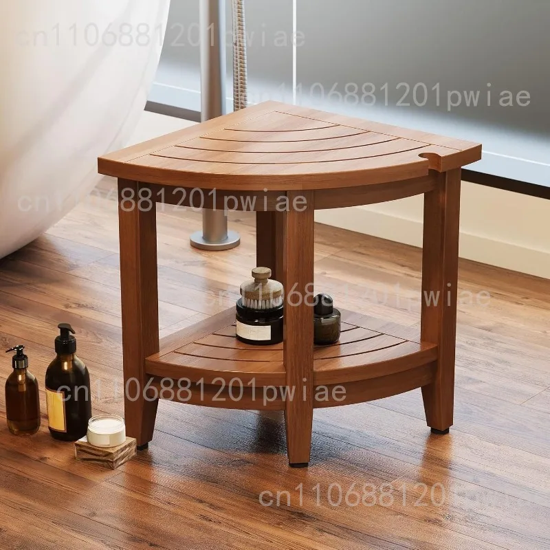 Bamboo Wood Triangle Bath Stool Bathroom Corner Stool For Shower Multifunctional Storage Shelves Home Shower Cabin Chair
