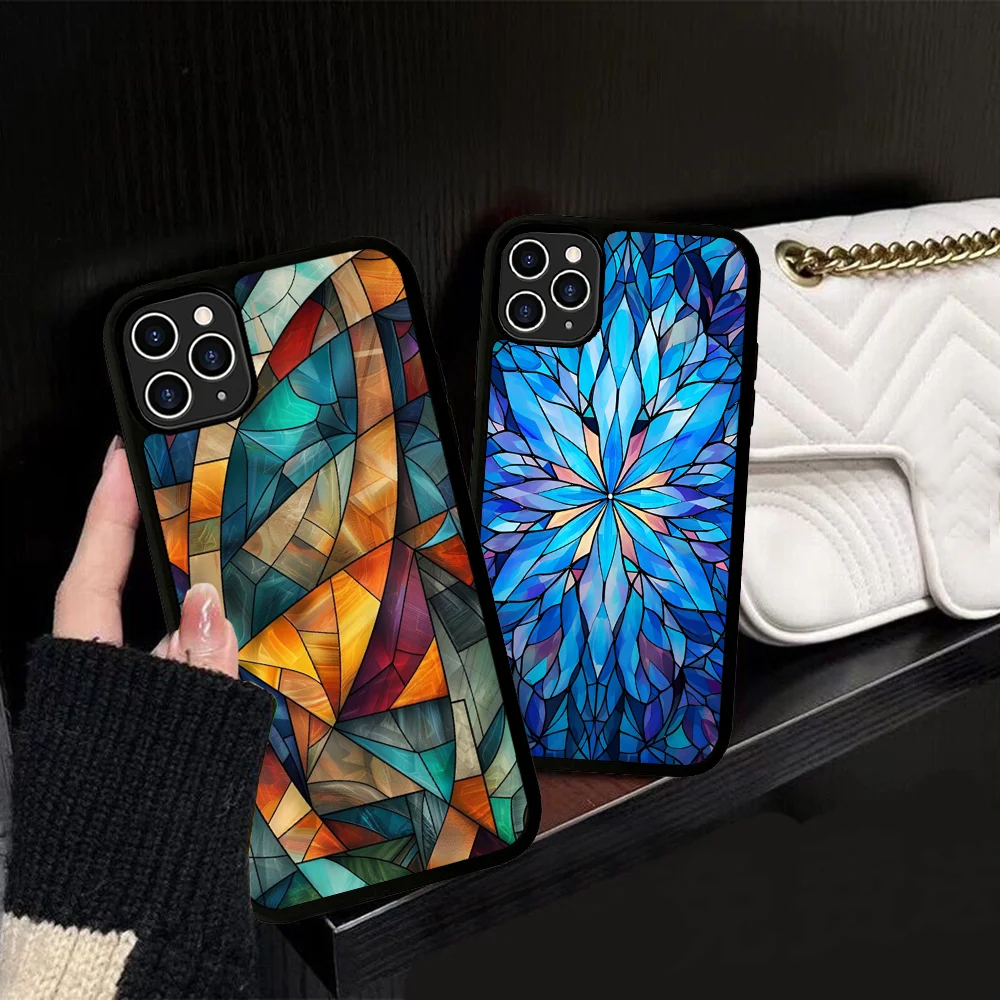 Stained Glass Texture Phone Case Silicone PC+TPU For For IPhone 11 12 13 14 15 16 Plus Pro Max Cover