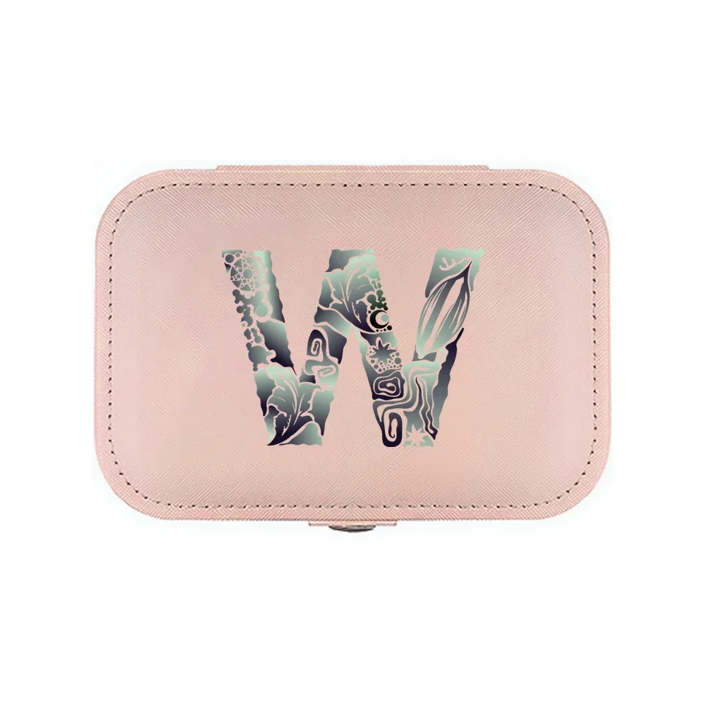 Jewelry Box Earrings Storage Bag Desktop Drawer Necklace Ring Holder PU Leather Organizer Display Jewelry Box Engrave Letter2023