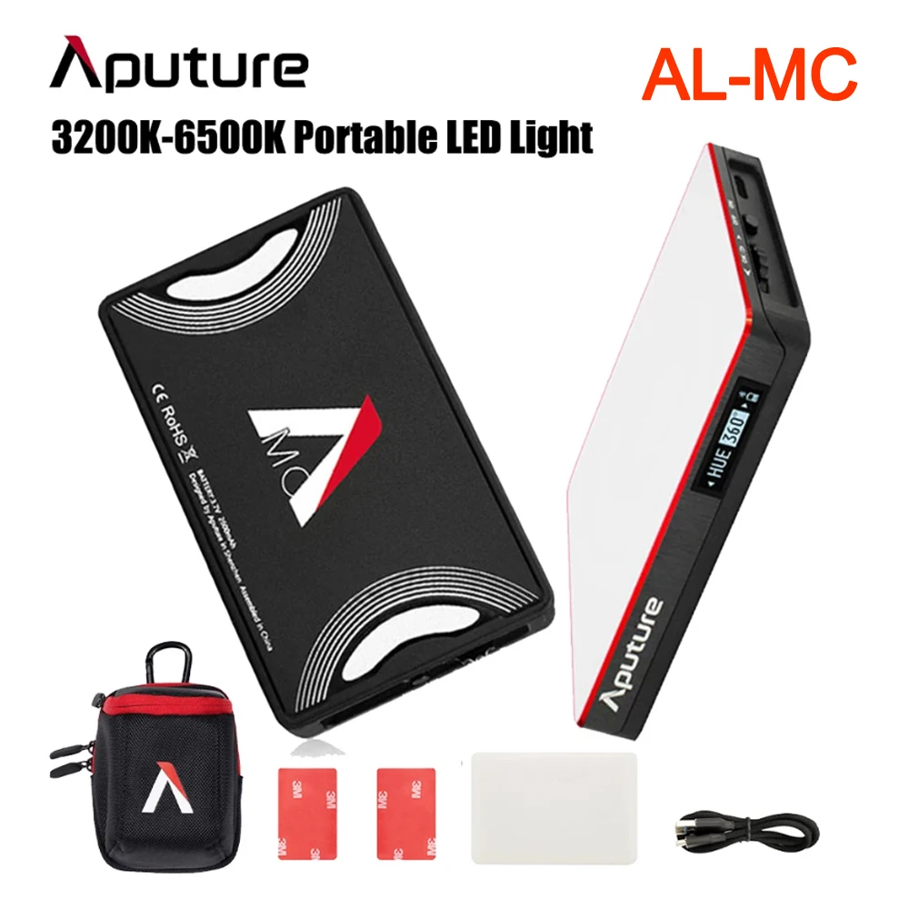 Aputure AL-MC Portable LED Light 3200K-6500K mini RGB light with HSI/CCT/FX Lighting Modes Video Photography Lighting