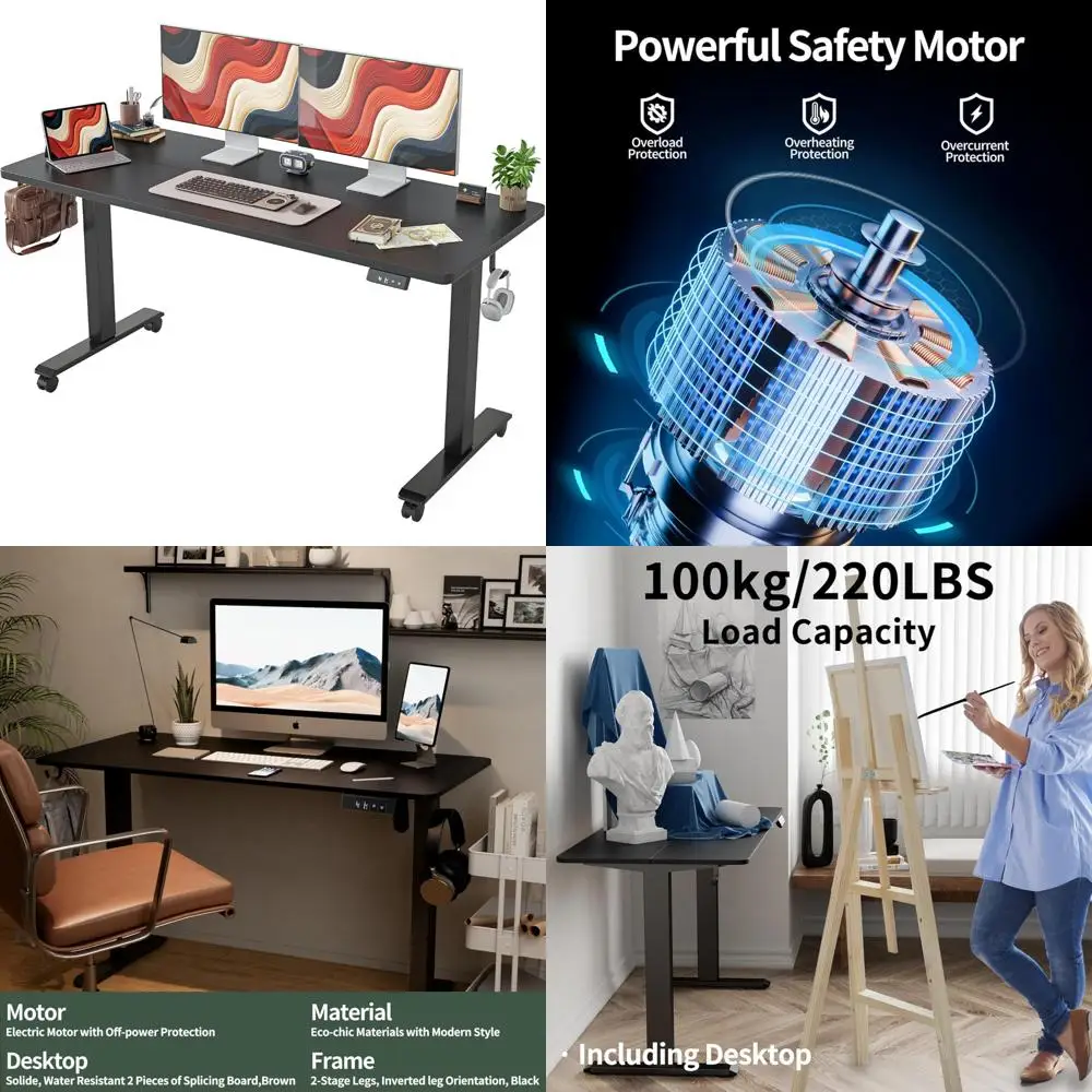 

Electric Adjustable Height Sit-Stand Desk, 63 x 24 Splice Board, Black, for Home Office