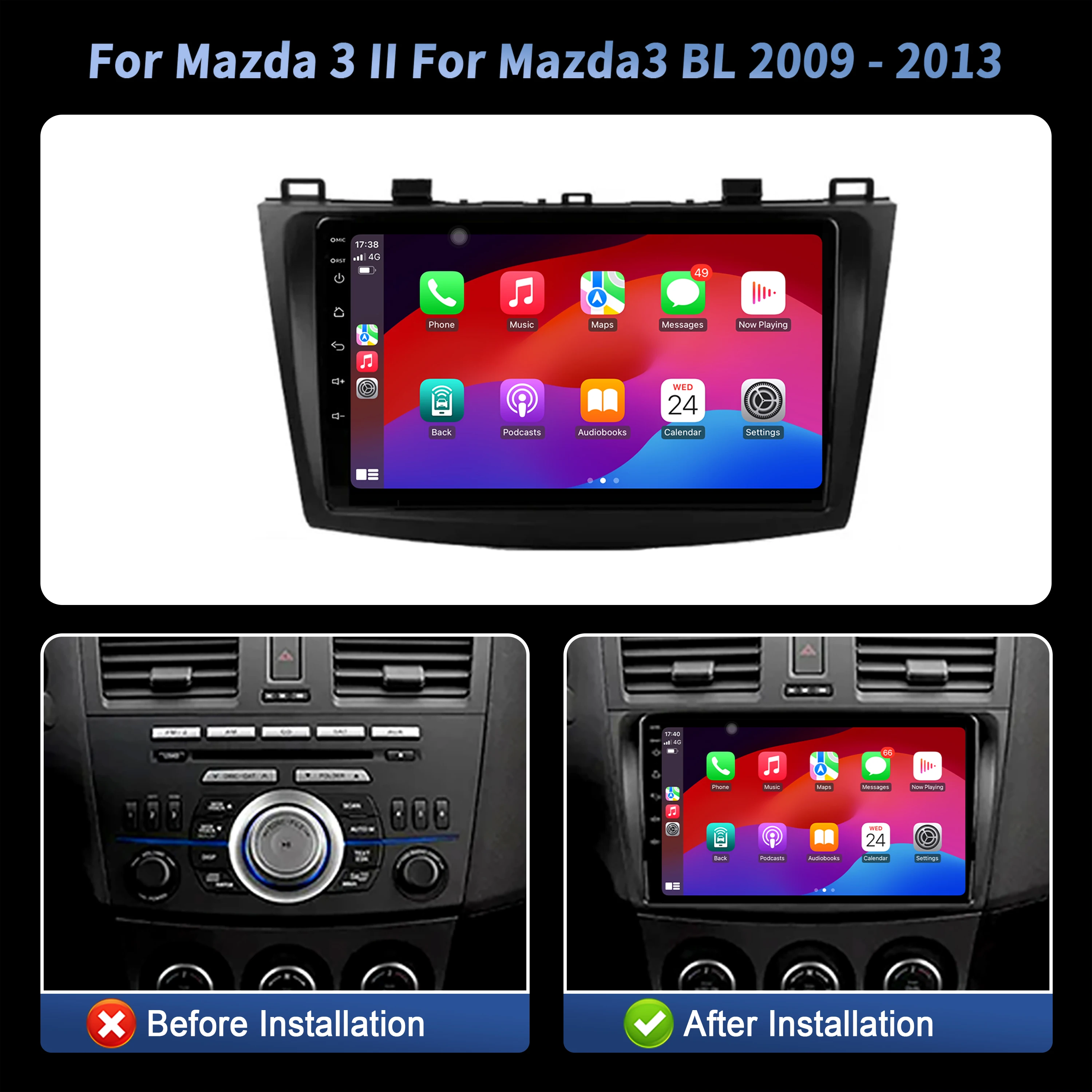 لمازدا 3 BL 2009-2013 راديو السيارة الوسائط المتعددة الملاحة لتحديد المواقع اللاسلكية CarPlay 4G اللمس رئيس وحدة شاشة ستيريو