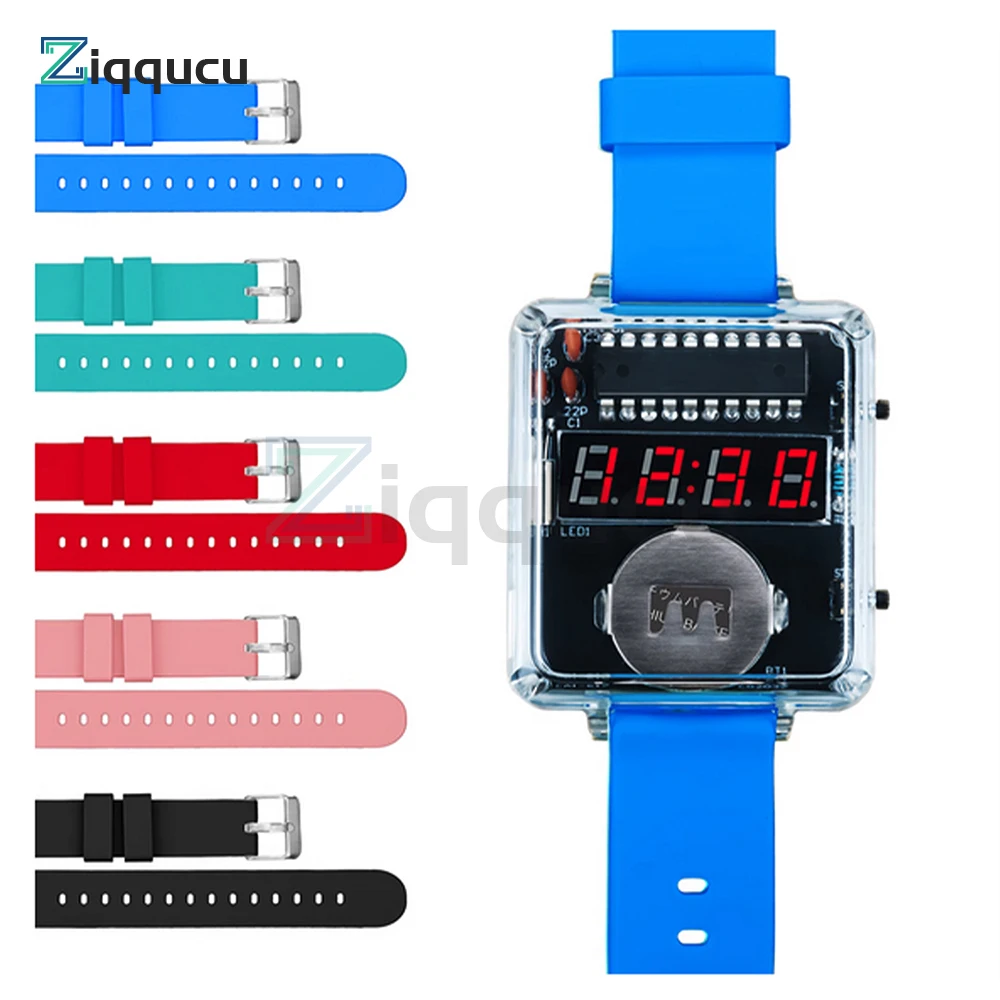 

DIY Electronic Watch Kit LED Digital Tube Display Creative Soldering Project Transparent Case DIY Kit (Without Battery)