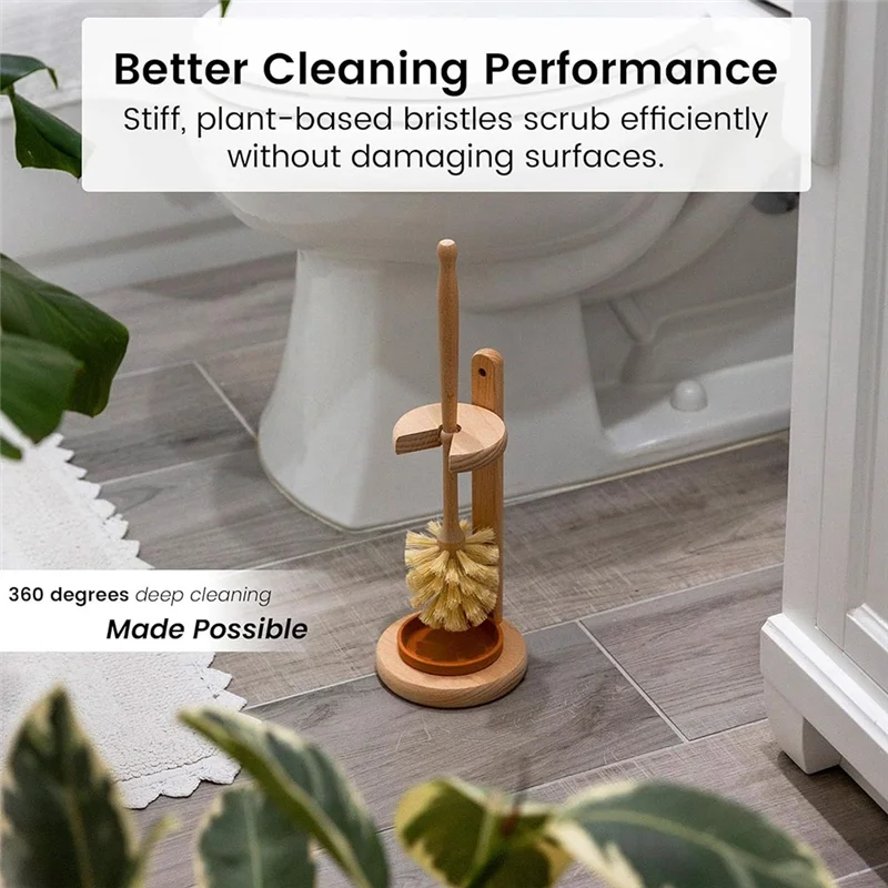 ABDJ-14 Inch Toilet Bowl Cleaner Brush With Holder–German Beechwood Handle,  Drip Tray
