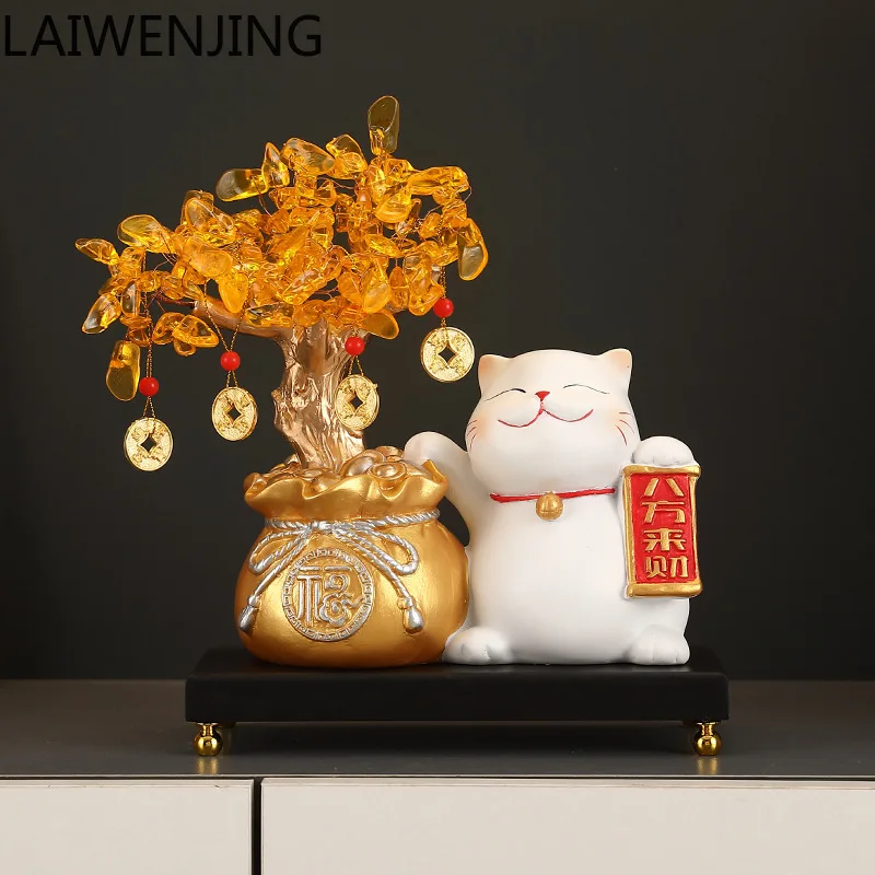

HLZ Lucky Cat Ornament for Opening, Housewarming, New Home, Money Tree, Living Room Desktop Decoration Ornament