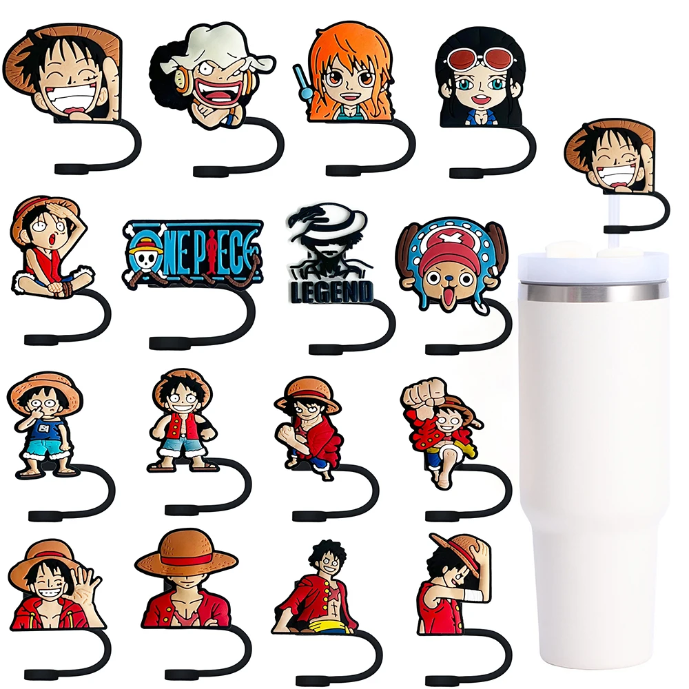 10MM Luffy cartoon Figure silicone straw cap  Reusable Splash Proof Drinking Fashion Straw Fit Cup Straw Cap Pendant