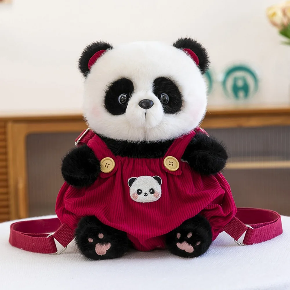 Furry Teddy Bear Backpack Adjustable Straps Lightweight Panda Storage Pouch Portable Versatile Stuffed Toy Bag
