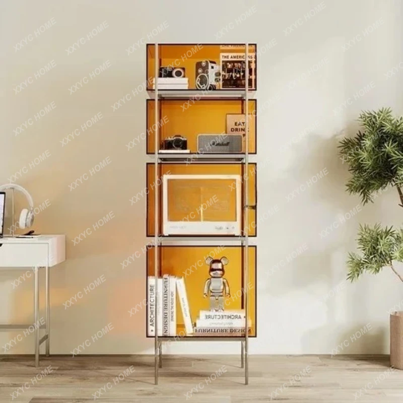 Customized Minimalist Acrylic Shelf Stainless Steel Open Storage Bookcase Household Multi-Layer Floor Hand