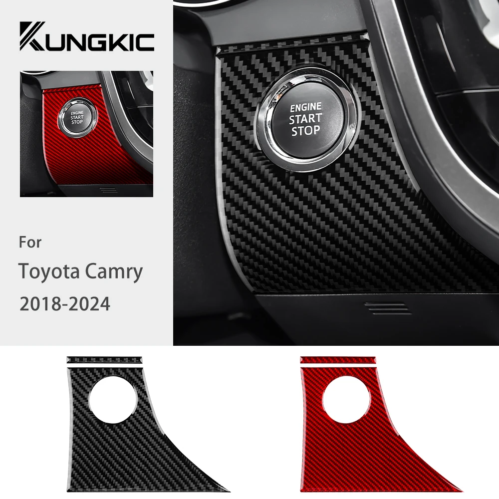 Prawdziwe miękkie włókno węglowe do Toyoty Camry 2018 2019 2020 2021 2022 2023 2024 LHD RHD Przycisk zapłonu samochodowego Ramka wykończenia wnętrza