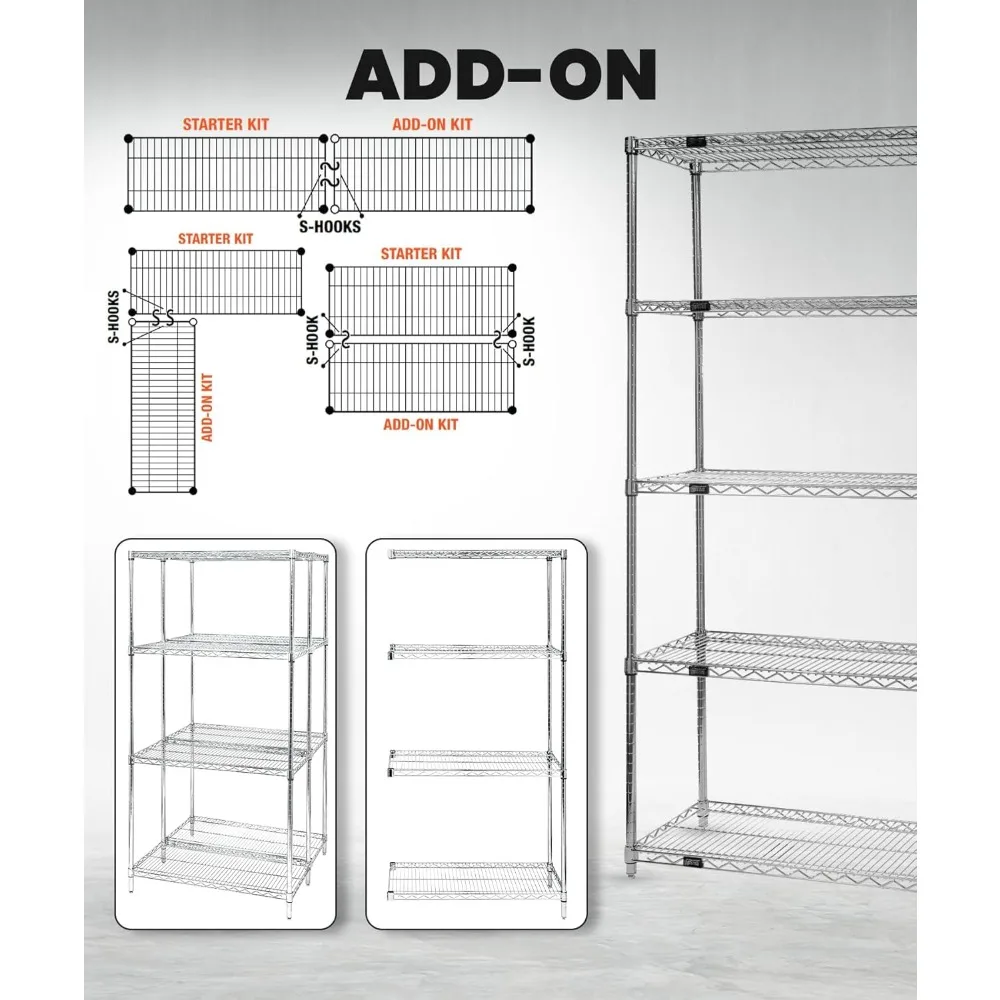 مجموعة أدوات أرفف الأسلاك لأنظمة التخزين الكمي، 30 عريضة × 24 عمقًا × 74 ارتفاعًا، سعة تحميل 600 رطل، هيكل من الفولاذ الكربوني #3