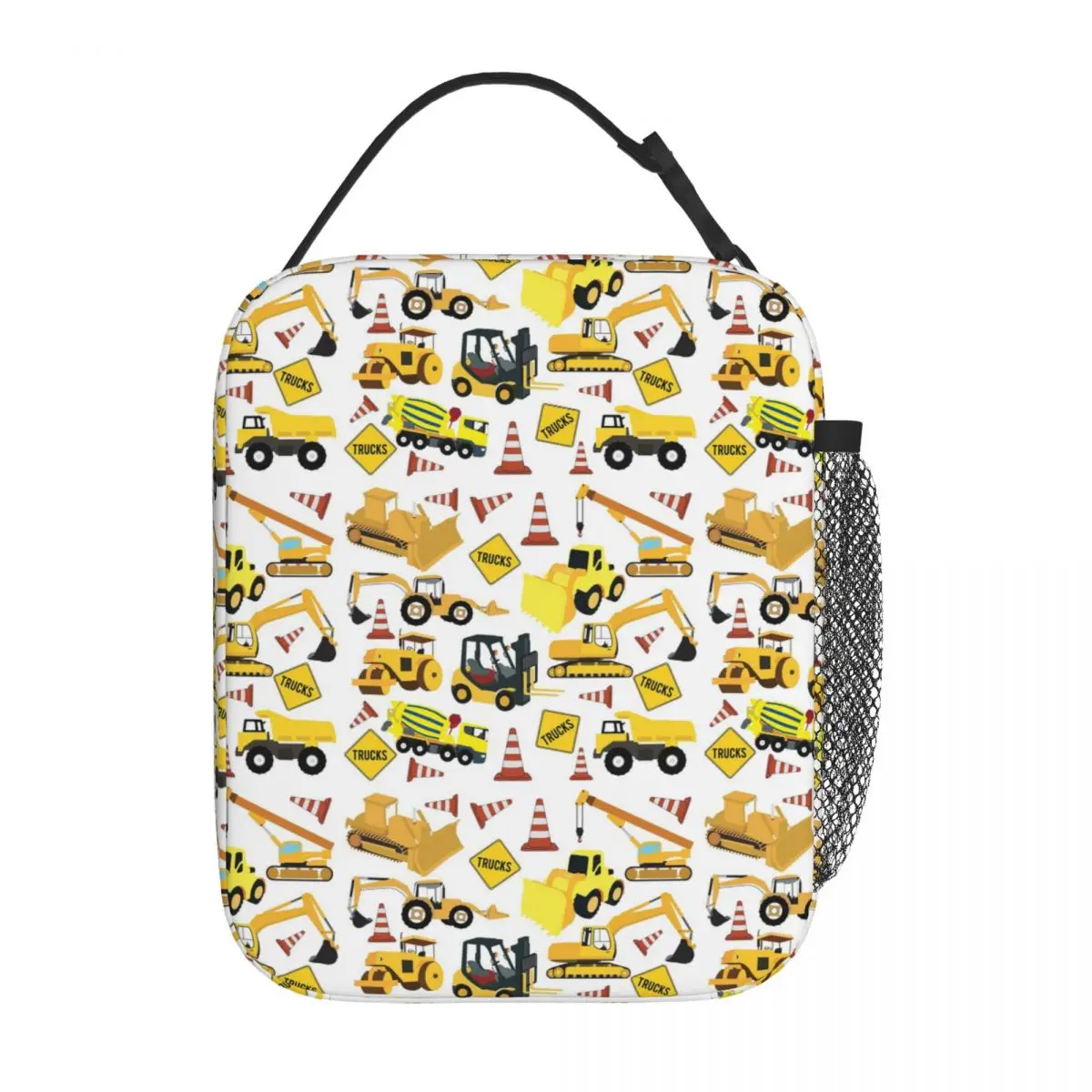 Construction Trucks Pattern - Excavator, Backhoe And More Insulated Lunch Bag Kids Portable Food Boxes Thermal Lunch Box Tote