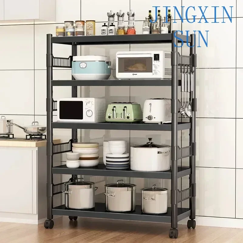 Kitchen rack Floor-to-ceiling multi-functional microwave oven storage rack Simple household mobile multi-layer pot storage rack