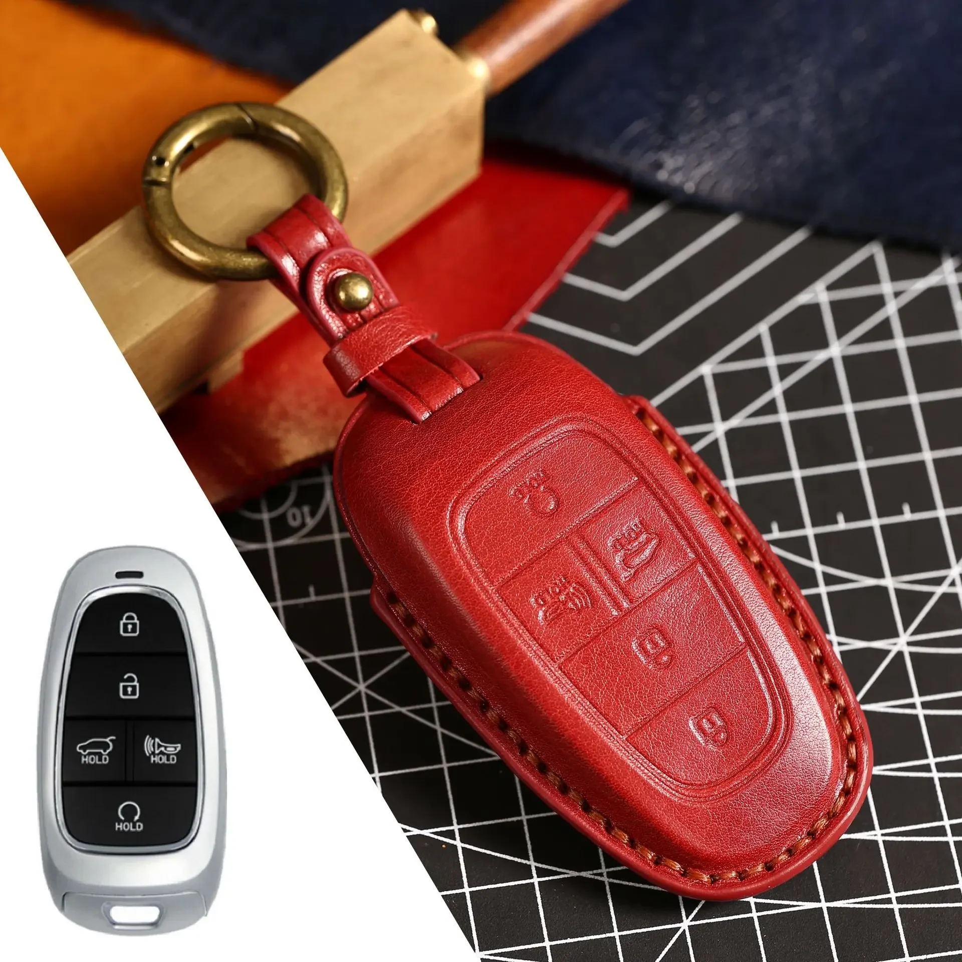 1 قطعة غطاء حافظة مفاتيح السيارة الجلدية لشركة هيونداي سولاريس سوناتا الهجين NEXO NX4 جديد جراند سانتا في توكسون 2020 2021 5 7 أزرار