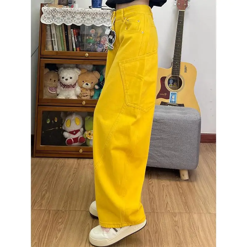 retro design curved knife jeans for women in spring 2025, new loose wide leg floor length pants  high waisted jeans