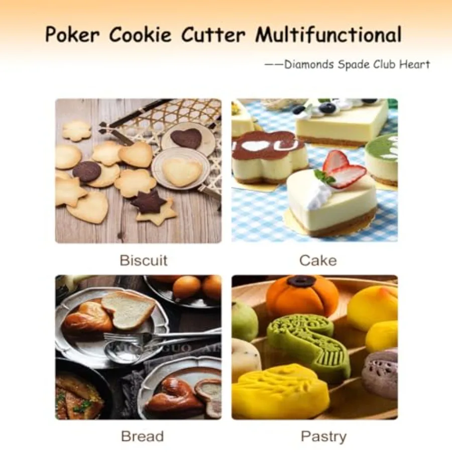 Ce Cutter4 Pieces Poker Stainless Steel Ce Cutters Playing Card Cake Biscuit Decorating Bakeware Tool Diamonds Spade Club Heart