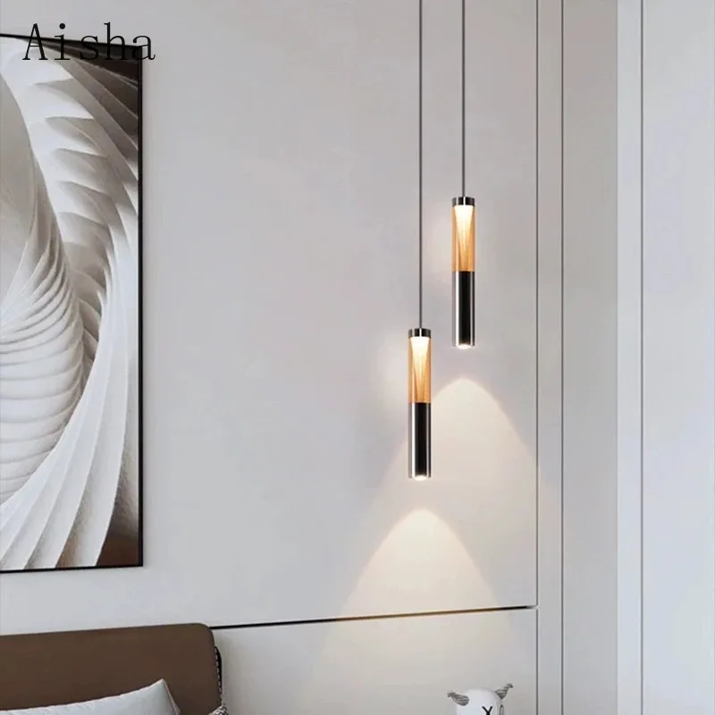 Creative Modern Bedside Pendant Lamp Minimalist Lifting Hanging Light Bedroom Round Tube Bar Indoor Lighting Lamps LED