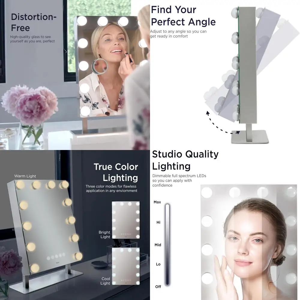 

Bluetooth & Voice-Controlled LED Makeup Mirror, 16 x 12 with USB Input, Adjustable Lights & 10x Magnifying Mirror